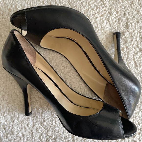 Enzo Angiolini Black Leather Peep Toe Heels sz10 - Picture 3 of 6